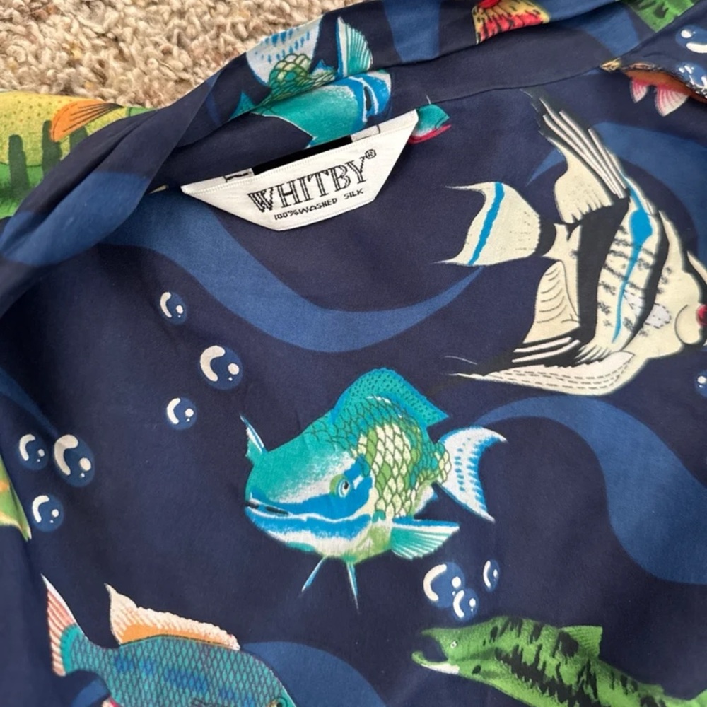 Vintage Whitby 100% SILK Fish Print Robe Kimono Swimsuit Coverup One Size - Picture 8 of 12